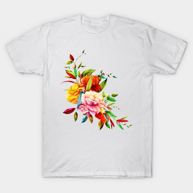 Coloured flowers blooming T-Shirt by PolkaDotsShop